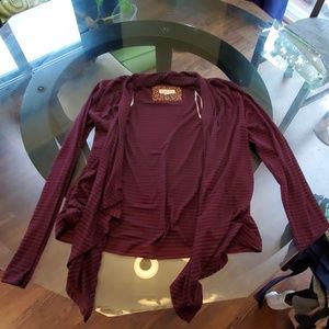 Red and blue cardigan